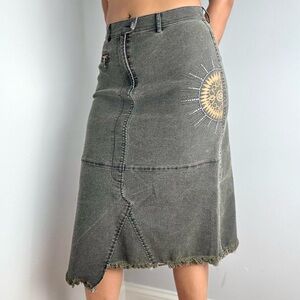 Y2K Gray Denim Midi Skirt